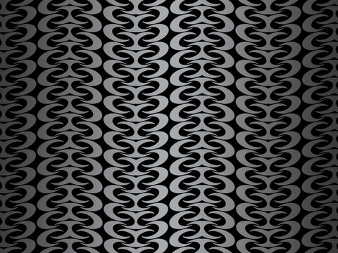 Black abstract background design. Modern wavy lines pattern (guilloche curves) in monochrome colors. Premium line texture, for banner, business background, wallpaper, card, fabric, etc. Dark horizonta