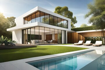 modern villa with pool Generated Ai