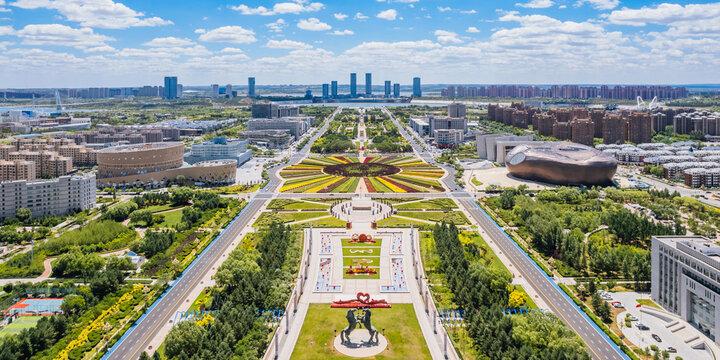 Aerial photo of Genghis Khan Square, Kangbashi, Ordos, Inner Mongolia, China