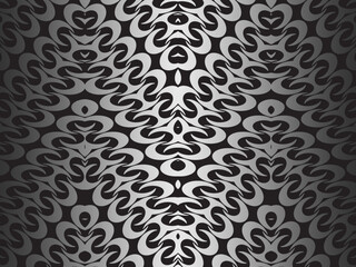 Black abstract background design. Modern wavy lines pattern (guilloche curves) in monochrome colors. Premium line texture, for banner, business background, wallpaper, card, fabric, etc. Dark horizonta