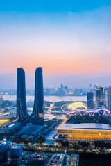 Aerial Night Scene of Hangzhou Gate in Zhejiang, China © Govan