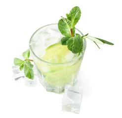 Glass of tasty mojito isolated on white background