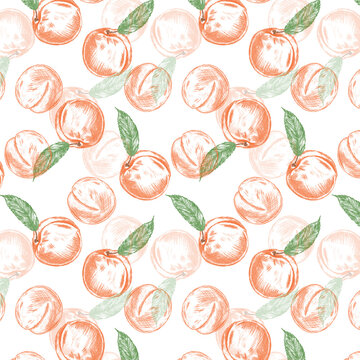 Sketchy peach illustration in repeat pattern design for marketing design