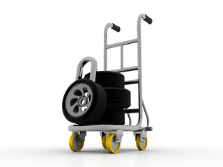 3d rendering Car wheel in trolley protected lock