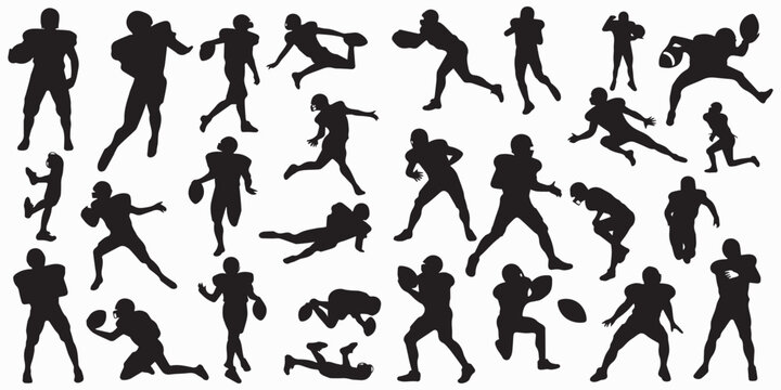 Set of silhouette Rugby player vector illustration