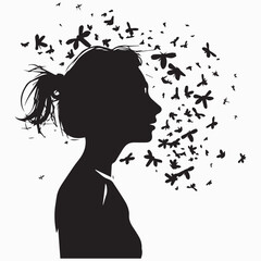 A girl faces so many frustration silhouette vector illustration 