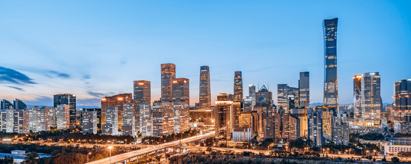 High View Night Scenery of Beijing CBD Building Complex in China