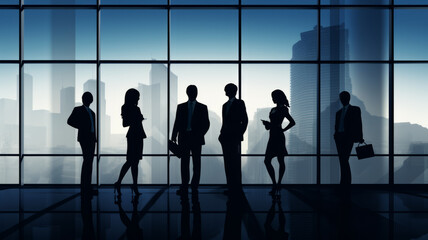 Fototapeta na wymiar Silhouette of Business People Posing by Windows,generative ai