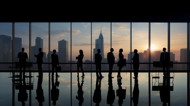 Silhouette of Business People Posing by Windows,generative ai