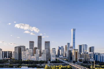 Fototapeta premium High View Panoramic Sunny Scenery of the CBD Urban Skyline in Beijing, China