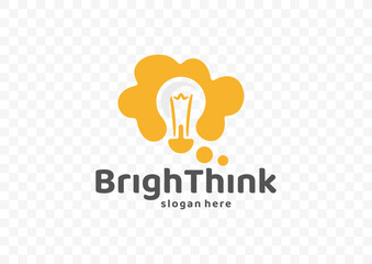 Orange speech bubbles with light bulb logo design. Insight or ideas concept vector design