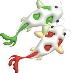 3d icon, colorful japanese koi fish, minimal style icon