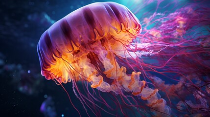 Glowing jellyfish under water in a painted graphic design style