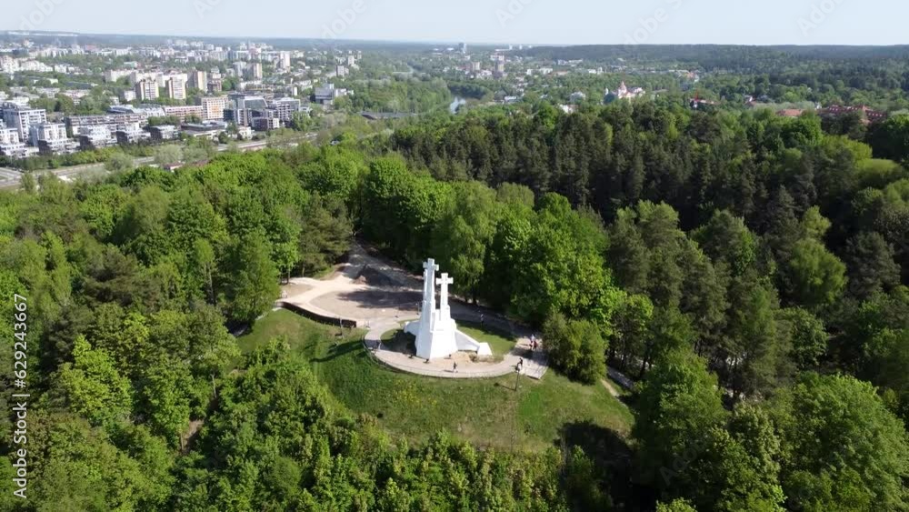 Sticker Aerial of the Three Crosses Monument (Trys kryziai) in Vilnius, Lithuania