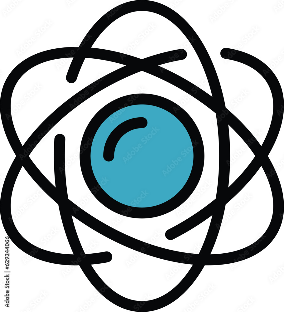 Poster atom structure icon outline vector. lab science. test research color flat