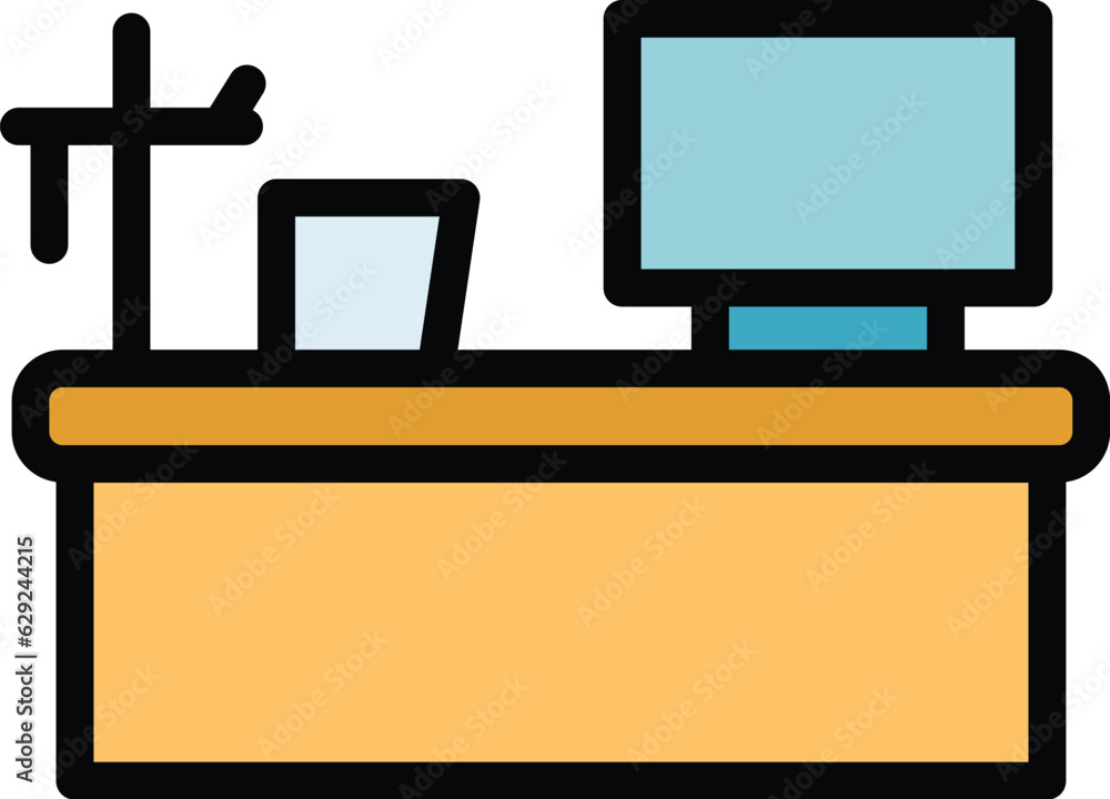 Poster lab desktop icon outline vector. science test. chemical experiment color flat
