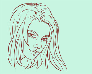 portrait of a long hair girl vector for card illustration decoration
