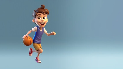 3d cartoon character cute stunning boy playing basketball