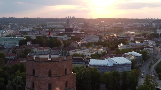 Aerial video of old buildings and skyscrapers in Vilnius, Capital of Lithuania