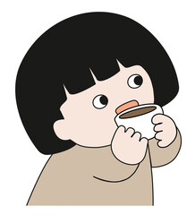 Little girl drinks coffee vector illustration