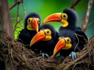 Abwaschbare Fototapete Tukan Several Baby Toucans Playing Together in Nature