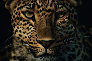 Fototapeta na wymiar A stunning close-up of a majestic leopard with mesmerizing blue eyes, showcasing the beauty and power of nature. AI Generative