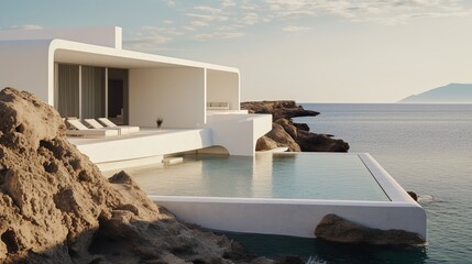 Fototapeta premium A Professional Shot of a White House near the Sea in the Greece Style. Santorini.