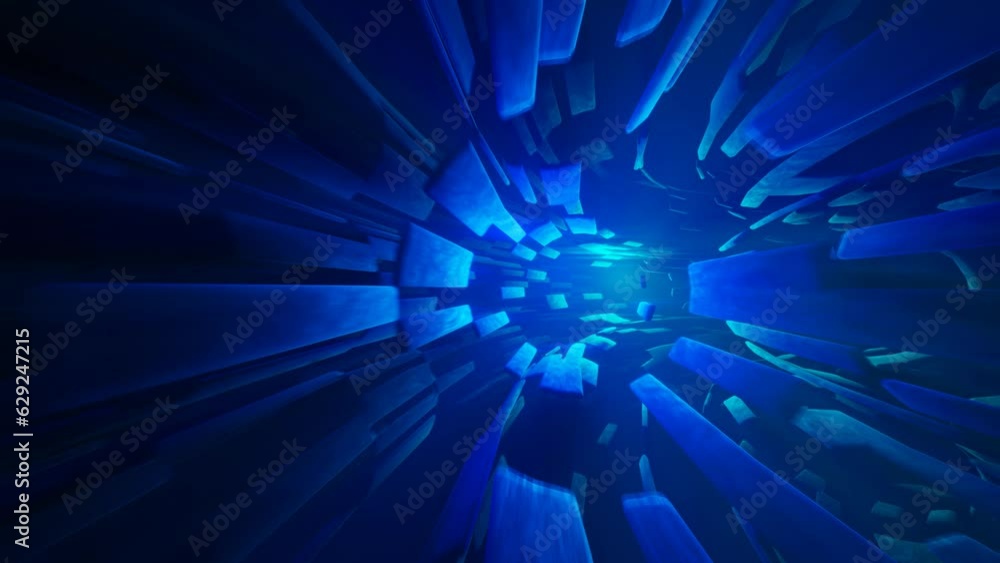 Aufkleber 3d blue abstract tunnel animation loop, fractal pattern tunnel animation loop, glowing blue lights, 
