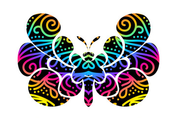 Beautiful colourful butterfly design with gradient flower leaf art pattern of indonesian culture traditional batik texture 