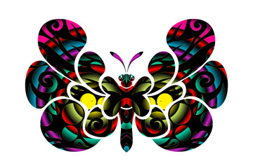 Beautiful colourful butterfly design with gradient flower leaf art pattern of indonesian culture traditional batik texture 