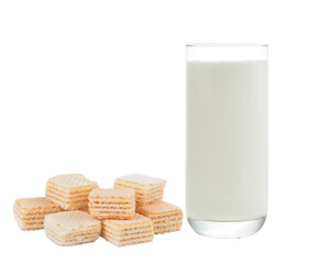 glass of milk and sweet wafer cream  on transparent png