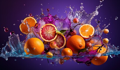 Huge Fruit Splash of Orange and Purple, Commercial Photography.