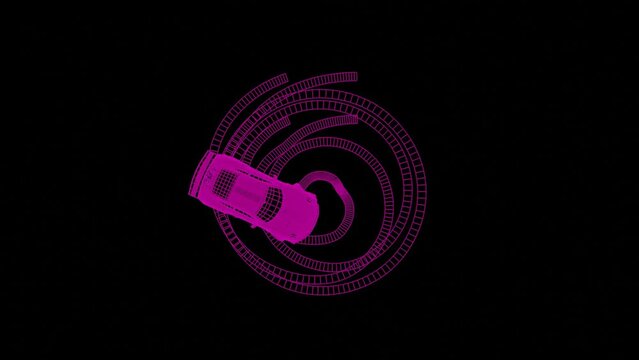 3D animation of a sports car doing donut spins in black and pink render