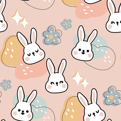 Nursery Bunny pattern Cute cartoon Bohemian nursery pattern. Boho vector print for wall decor in children's bedroom. Seamless pattern with cartoon bunny for nursery fabric