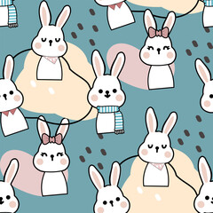 Nursery Bunny pattern Cute cartoon Bohemian nursery pattern. Boho vector print for wall decor in children's bedroom. Seamless pattern with cartoon bunny for nursery fabric