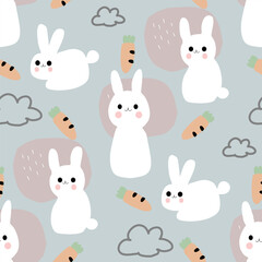 Obraz na płótnie Canvas Nursery Bunny pattern Cute cartoon Bohemian nursery pattern. Boho vector print for wall decor in children's bedroom. Seamless pattern with cartoon bunny for nursery fabric