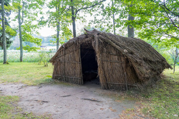Fototapeta na wymiar an old, temporary house made of straw
