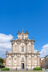 Fototapeta na wymiar front of the stefan kardynal church in warsaw