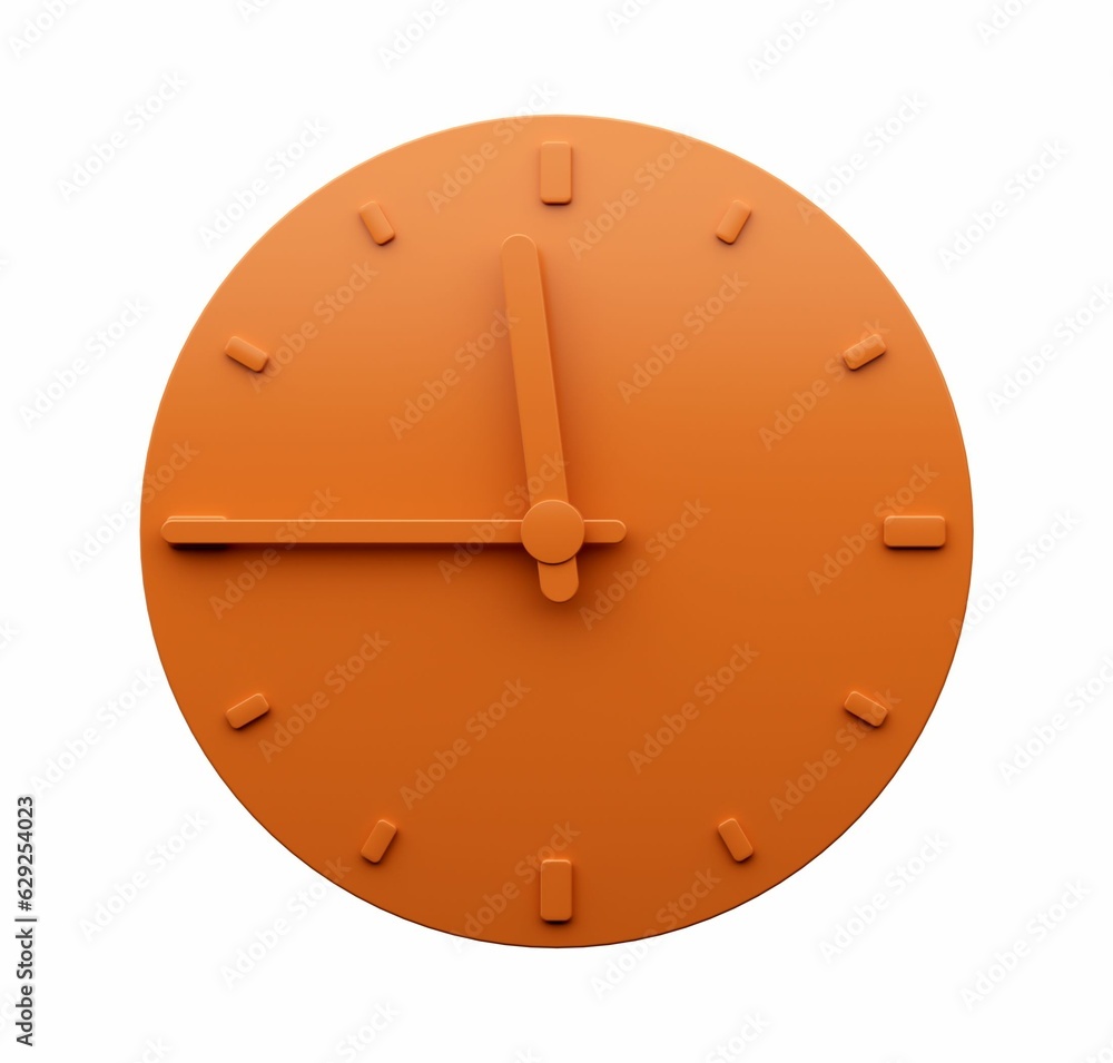 Poster 3d render of an orange clock on isolated on the white background