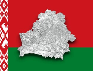 Map of Belarus made of foil on the background of the flag of Belarus