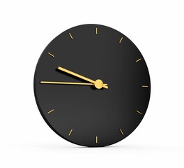 Elegant black clock with gold hands is perfectly placed against a clean white background.