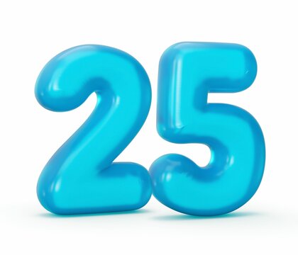 3d render of a number 25 made of blue liquid isolated on the white background