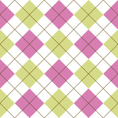 Seamless pink green argyle pattern. Traditional diamond check print. Vintage seamless background.