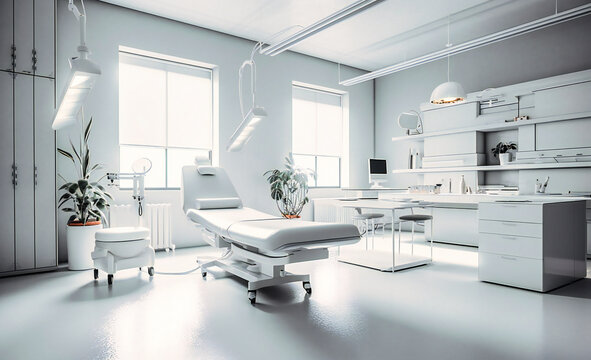 white medical room with furniture and equipment