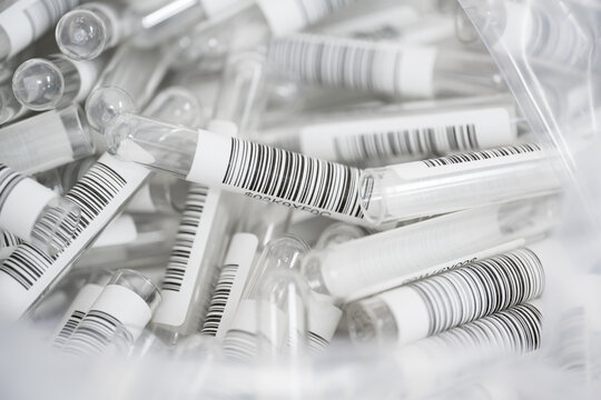 Empty test tube for serum specimen blood chemical analysis.Mixed test tube barcode.