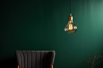 Retro elegant hanging lamp against dark green wall