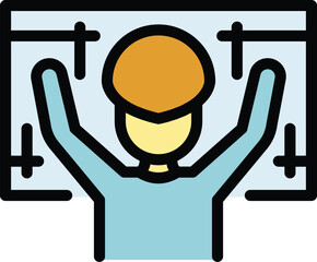 Boy 3d tour icon outline vector. Virtual camera. Digital reality color flat