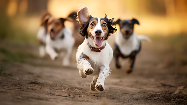funny piebald dachshund photo of dogs in motion