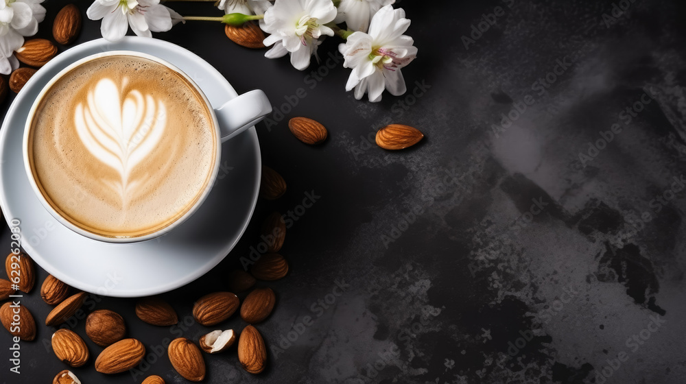 Poster almond cardamom latte background with empty space for text