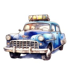 Watercolor Cute Clipart Police Car